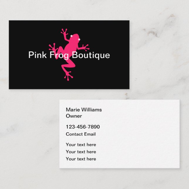 Trendy Pink Frog Fashion Boutique Business Cards (Front/Back)