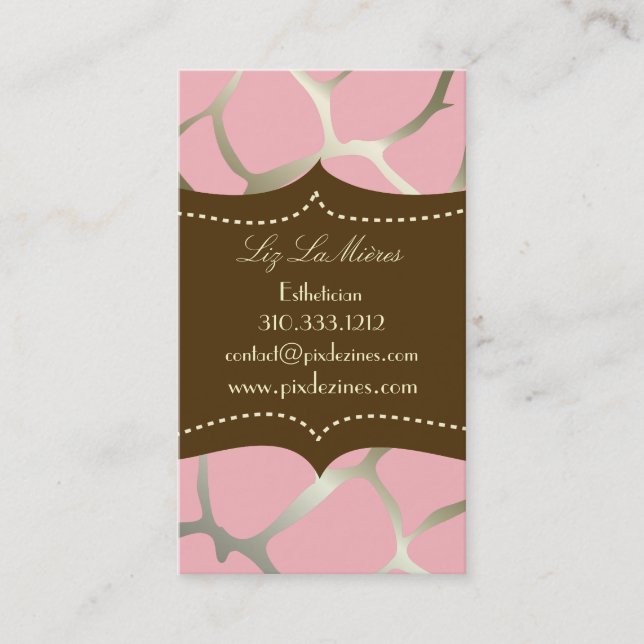 Trendy pink giraffe, dark brown accent business card (Front)