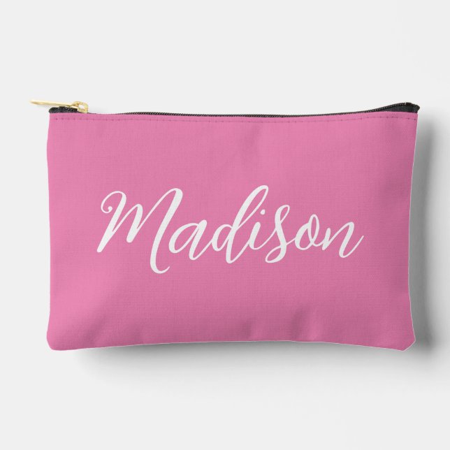 Trendy Pink Girls Name Handwritten Script Custom Accessory Pouch (Front)