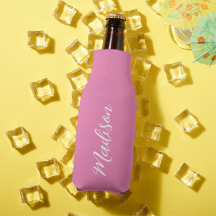 Trendy Pink Girls Name Handwritten Script Custom Bottle Cooler