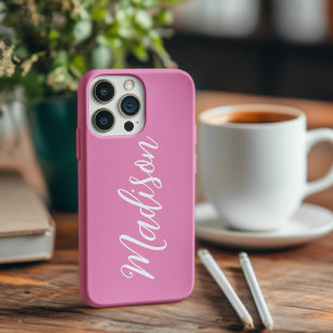 Trendy Pink Girls Name Handwritten Script Custom iPhone 16 Case