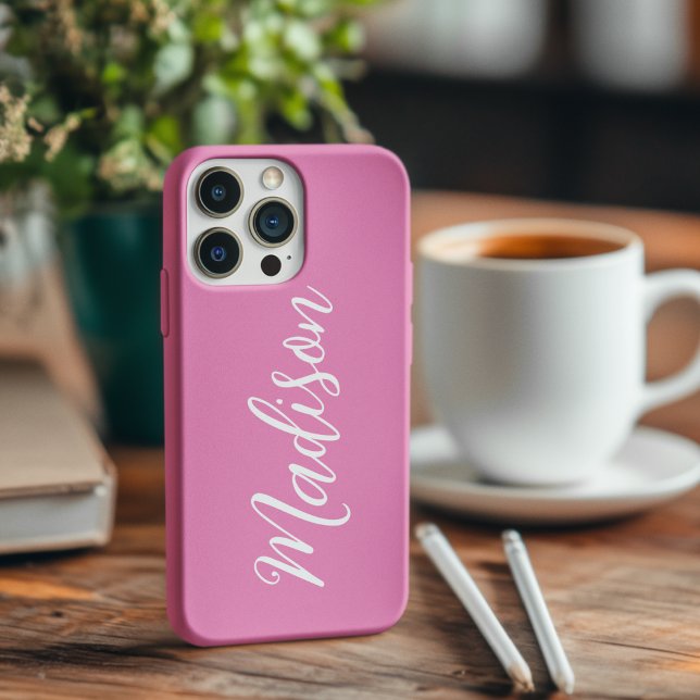 Trendy Pink Girls Name Handwritten Script Custom Case-Mate iPhone Case (Creator Uploaded)