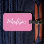 Trendy Pink Girls Name Handwritten Script Custom Luggage Tag<br><div class="desc">A chic personalised pink monogram luggage tag for a girl who loves simple,  handwritten gifts. Beautiful white cursive script spelling out your name in elegant minimalist script.</div>