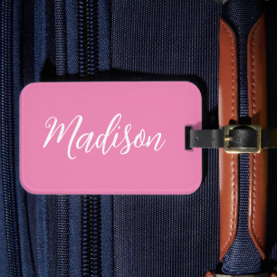 Trendy Pink Girls Name Handwritten Script Custom Luggage Tag