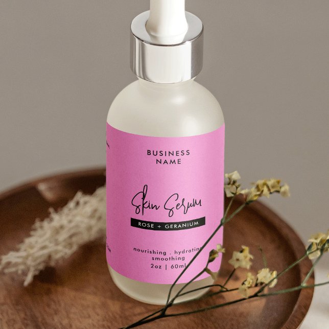 Trendy Pink Girly 2 OZ Skincare Bottle Wrap Label (Trendy Girly Pink Dropper Bottle Wraparound Label Design)