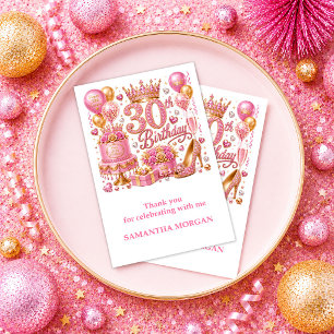Trendy Pink Glitter 30th Birthday Thank You Card