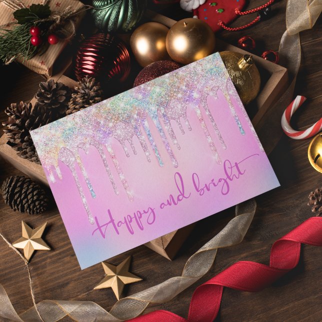 Trendy Pink Glitter Drips Christmas holiday  Postcard (Creator Uploaded)