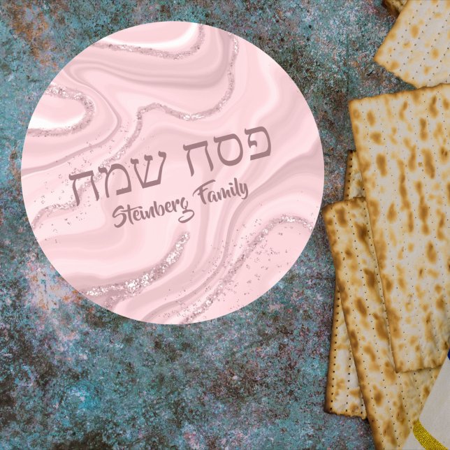 Trendy Pink Glitter Hebrew Passover   Classic Round Sticker (Creator Uploaded)