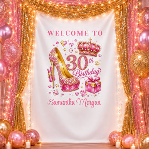 Trendy Pink Glitter Shine 30th Birthday Backdrop Tapestry