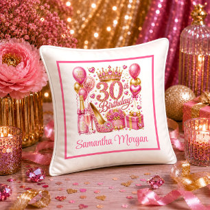 Trendy Pink Glitter Shine 30th Birthday Pillow