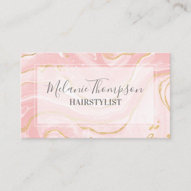Trendy Pink Gold Marble Makeup Hair Salon Business Card (Front)
