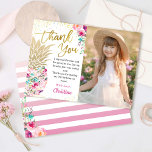 Trendy Pink Gold Pineapple Floral Tropical Photo Thank You Card<br><div class="desc">Trendy Pink Gold Pineapple Floral Tropical Photo Thank You Card</div>