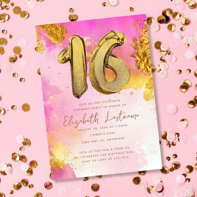 Trendy Pink Gold Sweet 16 Birthday Invitation (Creator Uploaded)