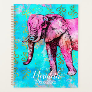 Trendy Pink Gold Turquoise Elephant School Year Planner
