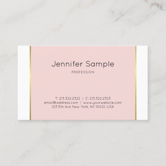 Trendy Pink Gold White Elegant Graphic Design Business Card (Front)