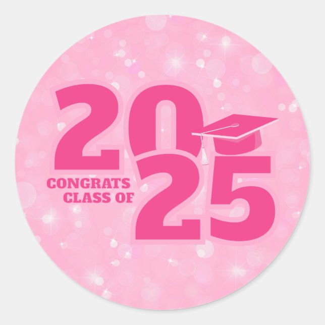 Trendy Pink Graduation Classic Round Sticker (Front)