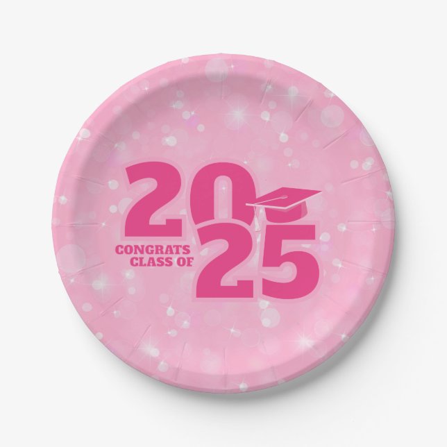 Trendy Pink Graduation Paper Plate (Front)