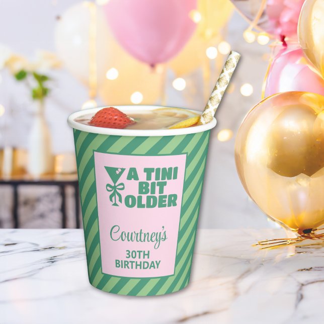Trendy Pink & Green A Tini Bit Older 30th Birthday Paper Cups (Creator Uploaded)