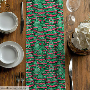 Trendy pink green preppy Christmas table runner