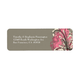 Trendy pink grey grunge swirls address labels