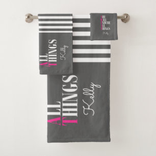 Trendy Pink Grey She Will Endure All Things Custom Bath Towel Set