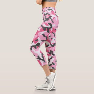Trendy Pink Grey White Camo Pattern Summer Capri Leggings