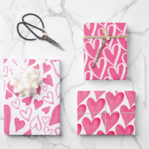 Trendy Pink Hearts Valentines Day Wrapping Paper