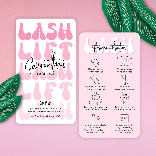 Trendy Pink Lash Lift & Tint Aftercare Retro Salon Business Card (Trendy Retro Pint Lash Lift Aftercare instructions cards that are sure to impress your clients)