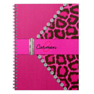 Trendy Pink Leopard and Hinge Monogram Spiral Notebook