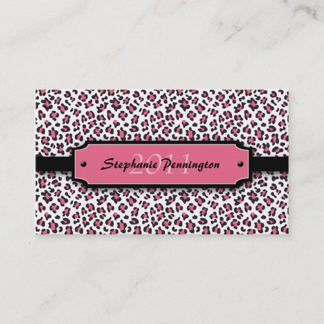 Trendy pink leopard graduation custom name card (Front)
