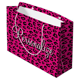 Trendy pink leopard print personalised gift bags