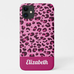 Trendy pink leopard spot print with name Case-Mate iPhone case