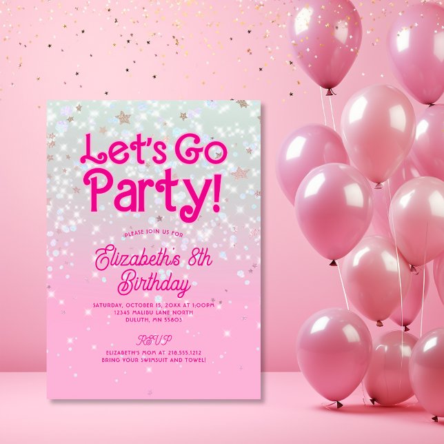 Trendy Pink Let's Go Party Birthday Invitation (Creator Uploaded)