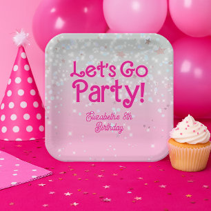 Trendy Pink Let's Go Party Birthday Party  Paper Plate