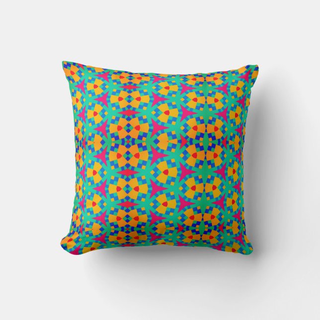Trendy pink maze of patterns cushion (Front)