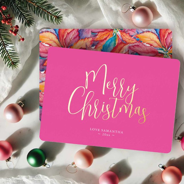 Trendy Pink Merry Christmas (Colorful pink Christmas cards with multi color watercolor poinsettia art Do tell A Belle)