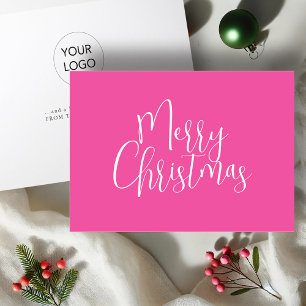 Trendy Pink Merry Christmas Holiday Card