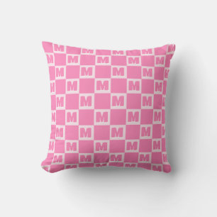 Trendy Pink Monogram Checkered Initial  Cushion