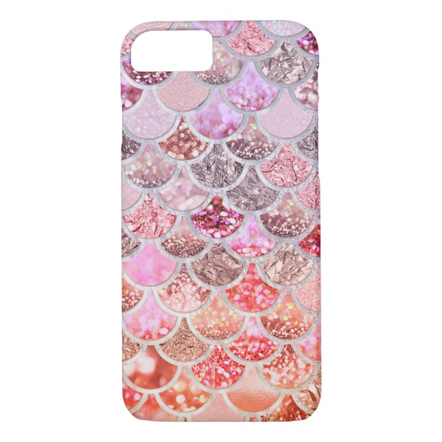 Trendy Pink Ombre Glitter Mermaid Fish Scales Case-Mate iPhone Case (Back)