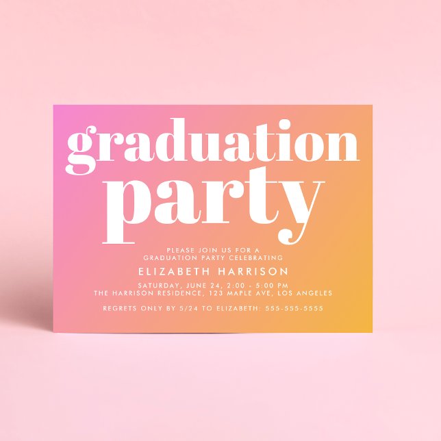 Trendy Pink Orange Graduation Party Invitation (Creator Uploaded)