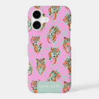 Trendy Pink Orange Tiger Jungle Personalised Name