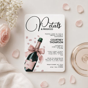 Trendy Pink Petals and Prosecco Bridal Shower Invitation