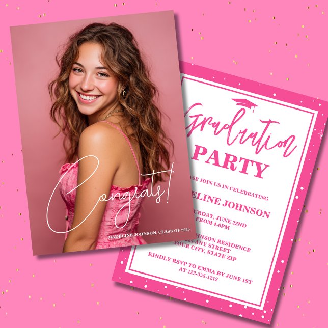 Trendy Pink Photo 2026 Graduation Party Invitation (Creator Uploaded)