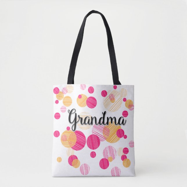 Trendy Pink Polka-Dot Grandma Pattern Tote Bag (Front)