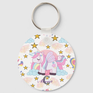 Trendy Pink Purple Gold Unicorn Name Monogram Key Ring