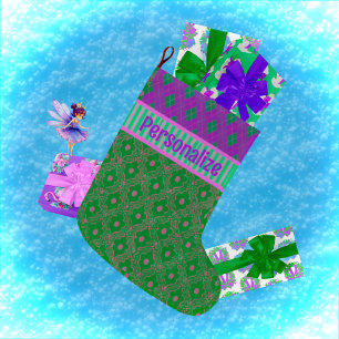 Trendy Pink Purple Green Personalised Christmas Large Christmas Stocking