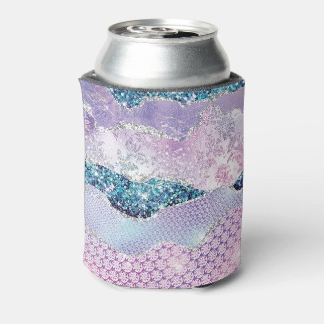 Trendy Pink Purple Silver Agate Can Cooler (Can Back)