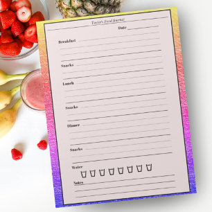 Trendy Pink Rainbow Food Journal Daily Meal Diary Notepad