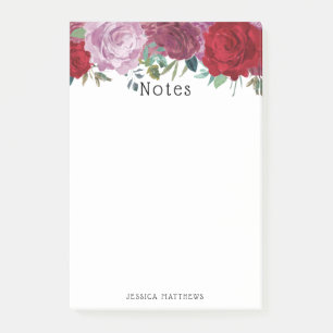 Trendy Pink, Red & Purple Watercolor Floral Blooms Post-it Notes