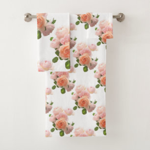 Trendy Pink Red Roses Modern Floral Template Bath Towel Set
